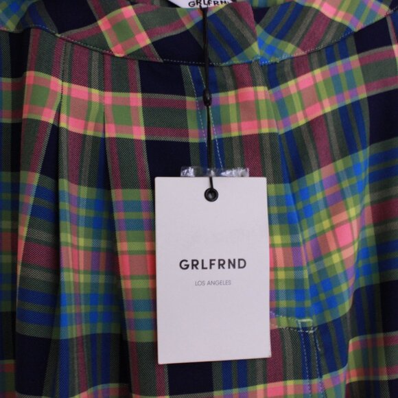 GRLFRND Loren Plaid Wide Leg Pants Blue Pink Size Small Pockets - Picture 4 of 10